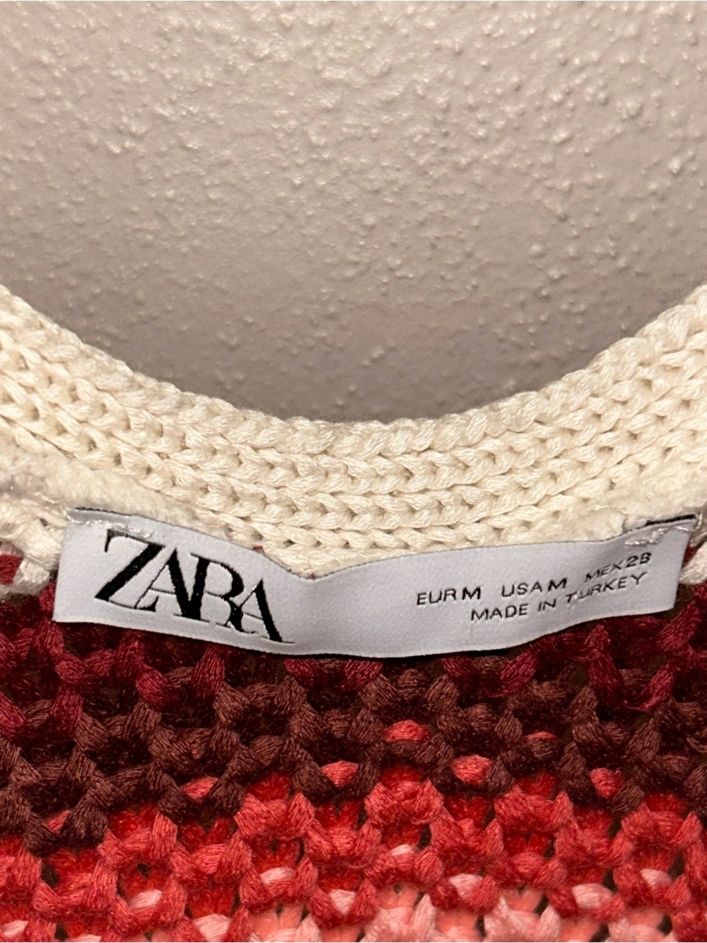 ZARA CROCHET KNIT striped midi burgundy cream dress coastal - Picture 5 of 5